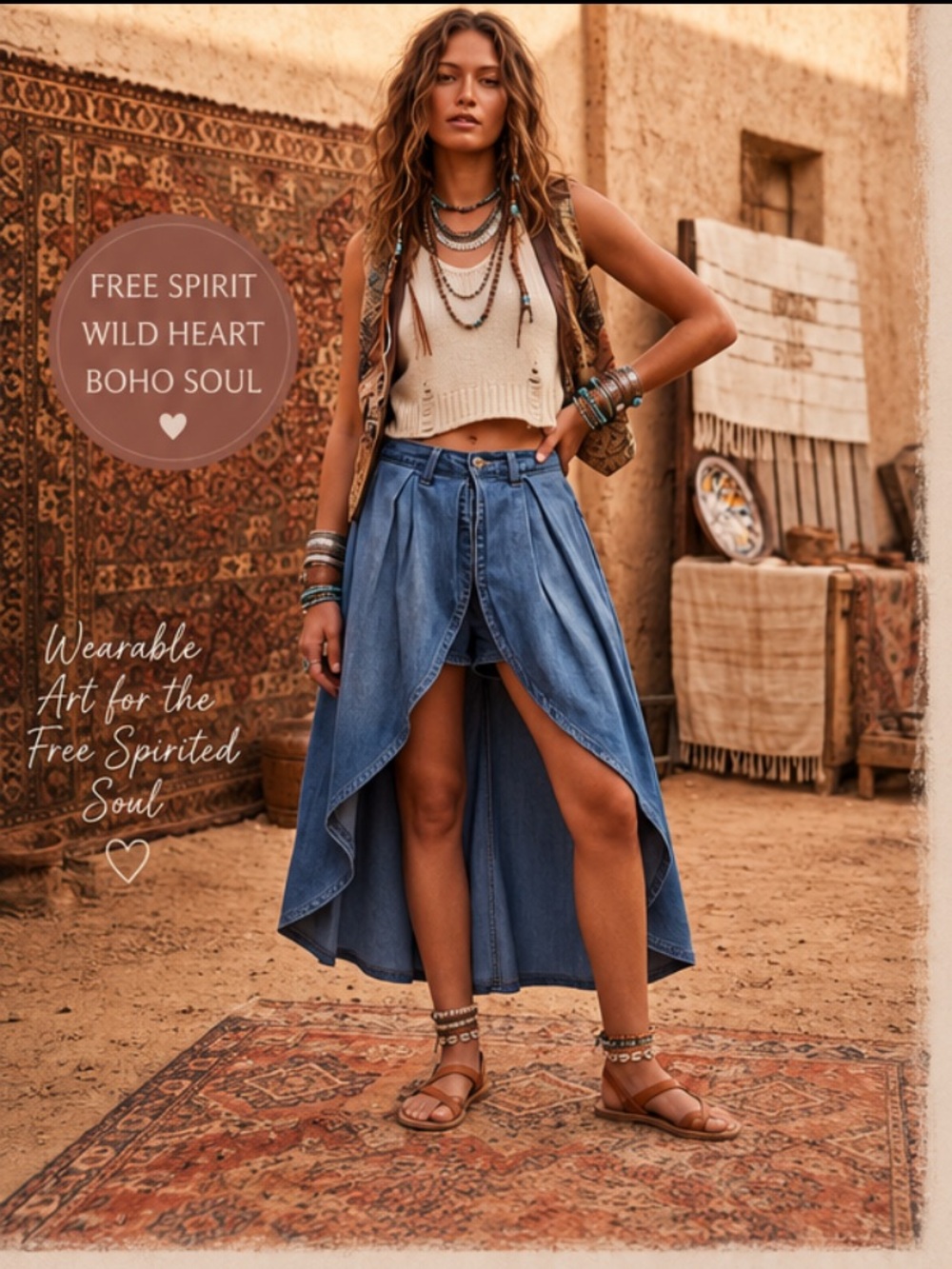 Blue Denim Waterfall Skort